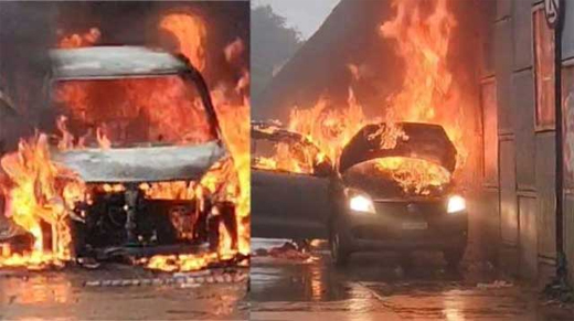 Car caught fire at Surathkal